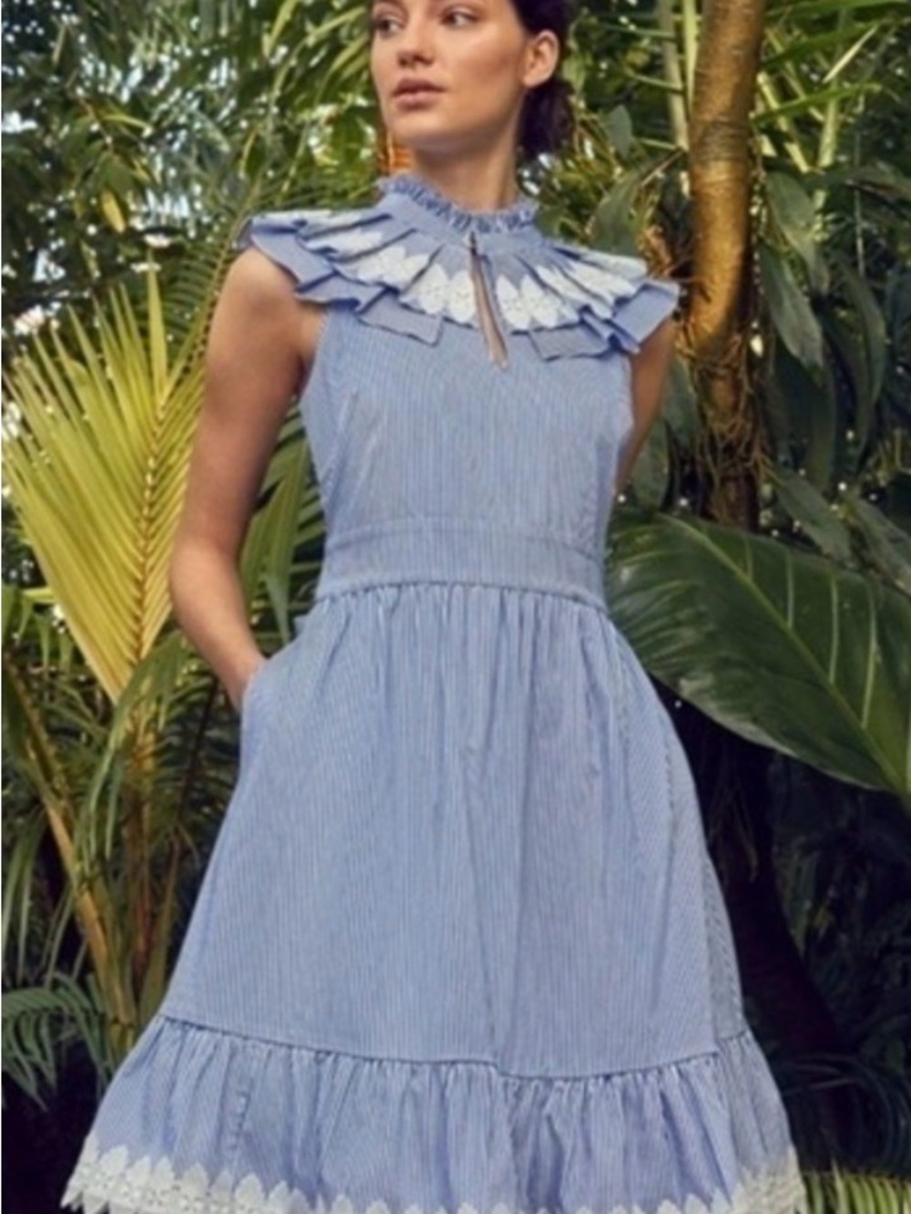 Ted baker kikkii size 2 us 4-6 Blue Striped Ruffle-Neck Women's Dress - Picture 4 of 9